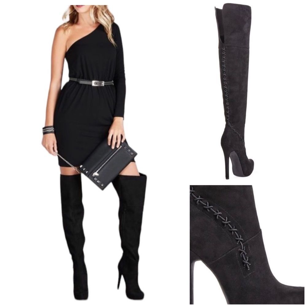 🌴 Mix & Match 2/$150 🌴JustFab “Pamara” over the knee stiletto boots Black Size 8